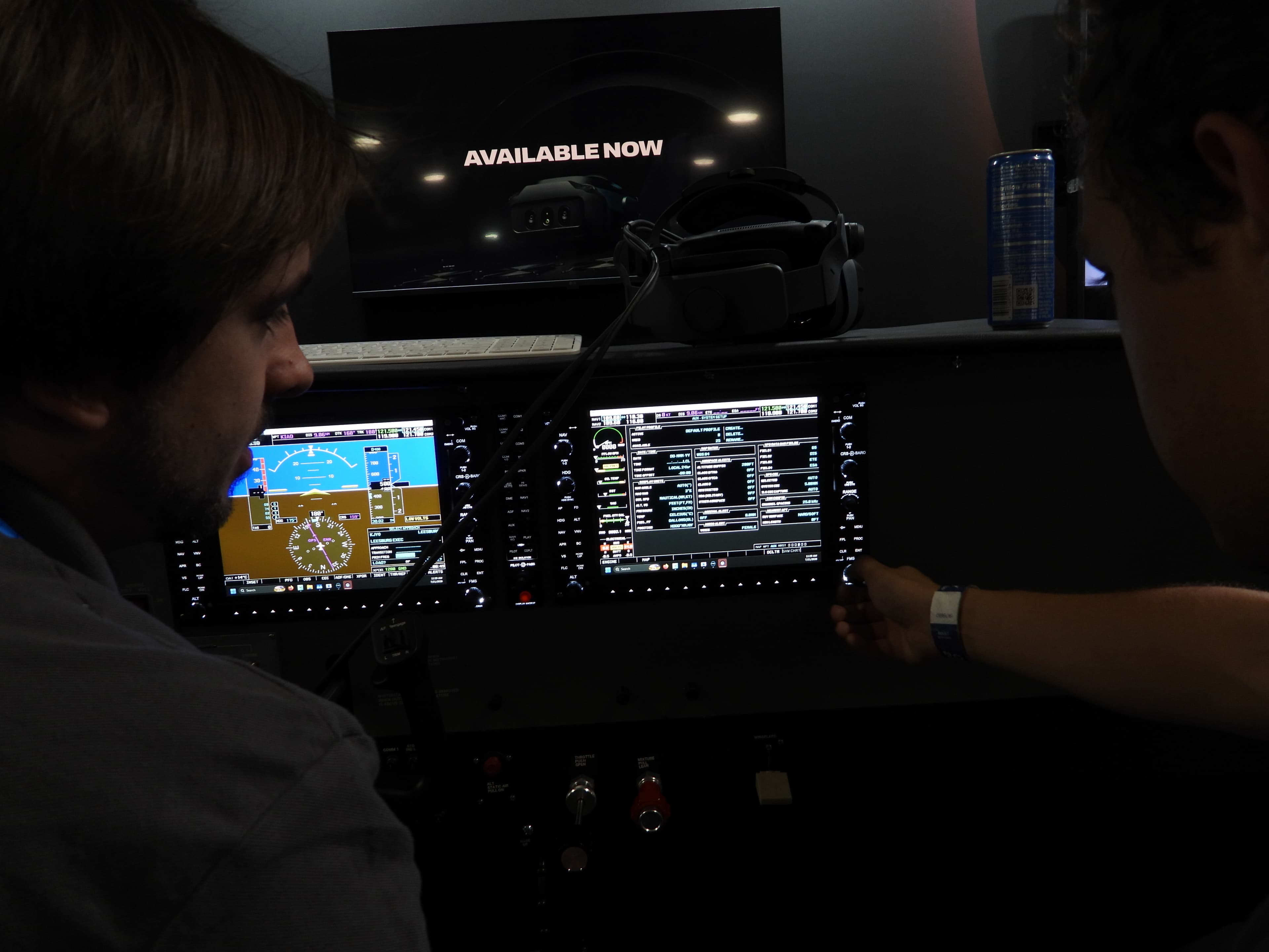 Instructor using an Eclipse simulator with live flight displays and RealNav data